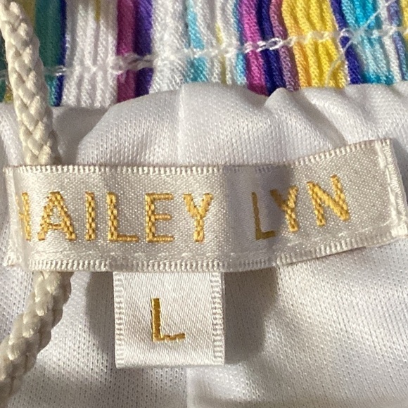 Hailey Lyn Rainbow Stripe Wide Leg Tassel Pants Multicolor Drawstring Sz Large - Picture 9 of 9